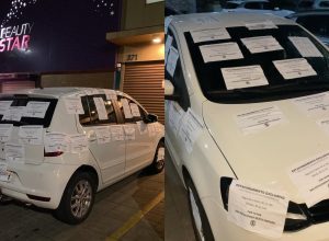 carro-coberto-com-avisos-em-goiania-apos-estacionar-em-frente-a-loja